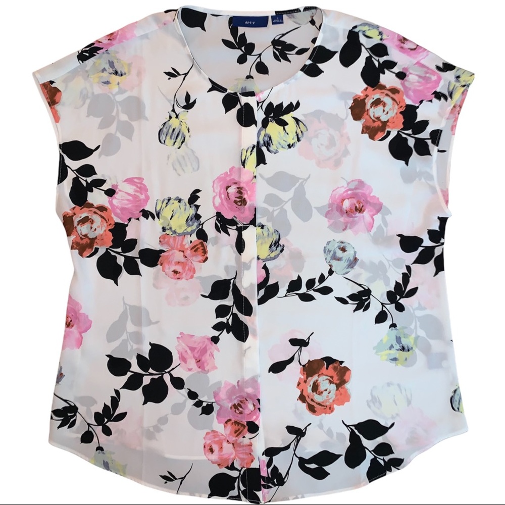 White & Bright Multicolor Floral Pattern Button Up Sleeveless Top